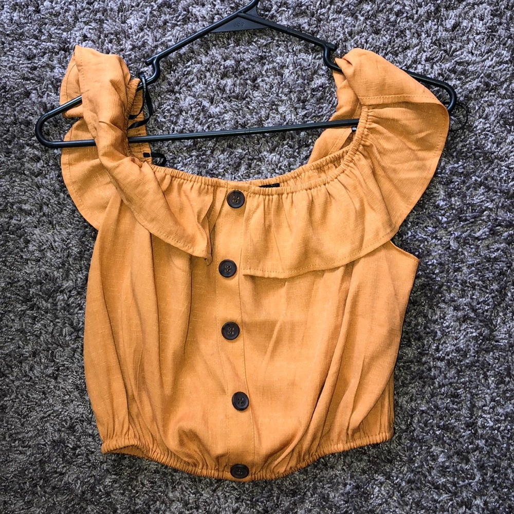 Orange Button Down Off the Shoulder Crop Top